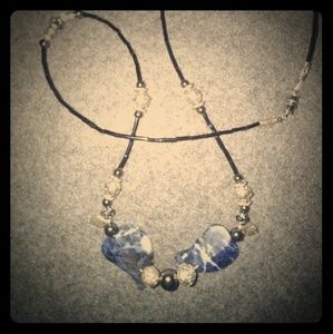 Blue Lapis Necklace with Leaf Carved Pendants